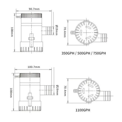 Submersible Bilge Pump 12v 24V 1100GPH 750GPH 500GPH Mini Electric Water Pump Used In Boat Seaplane Motor Homes Houseboat