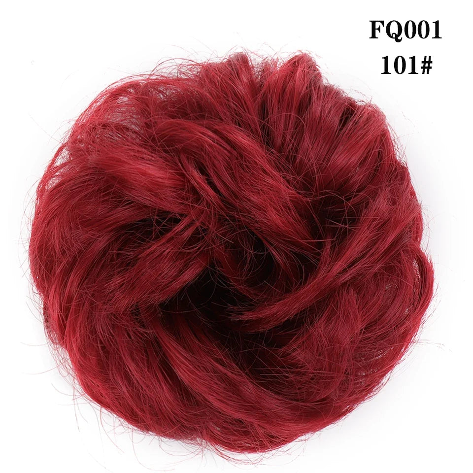 LUPU Synthetic Hair Bun Messy Scrunchies With Elastic Band Natural Fake Hair Tie Pieces Ponytail Colored Black Purple Pink Green