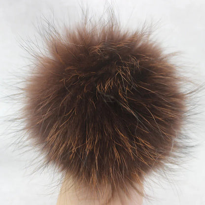 Big Fluffy Real Fur Fox Pompoms With Button DIY Raccoon Fur Pom Poms Balls Natural Fur Pompon For Scarves Hats Caps Accessories