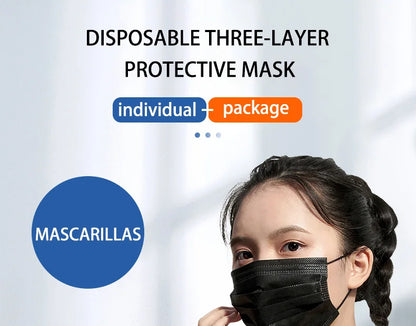 10/50/100/200/500pcs Mask Disposable Separate Package Black Face Masks Independent Packaging 3 Layer Ply safe Protective mask