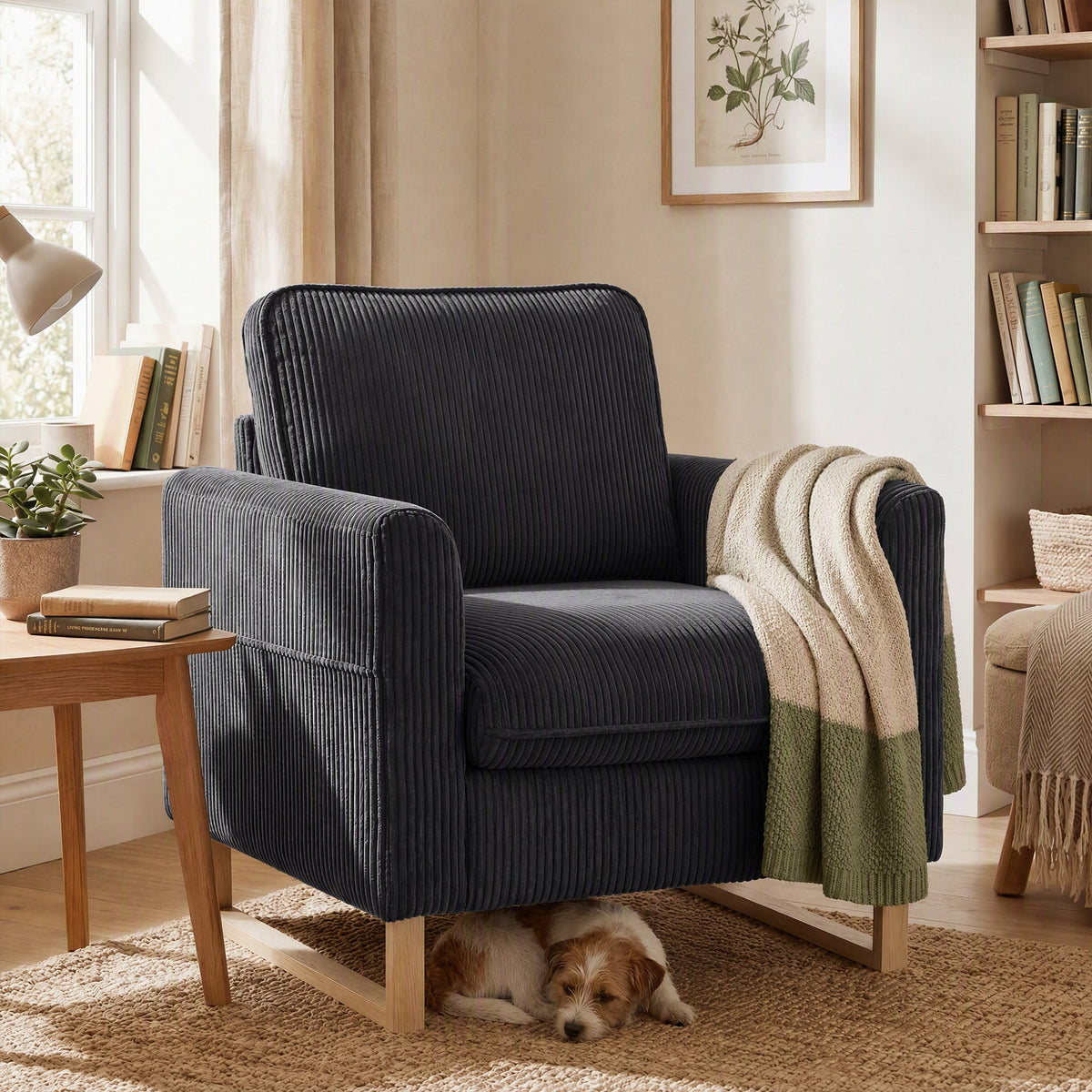 HOMCOM Accent Chair with Pocket Spring, Modern Industrial Armchair with Metal Legs for Livingroom Dark Grey