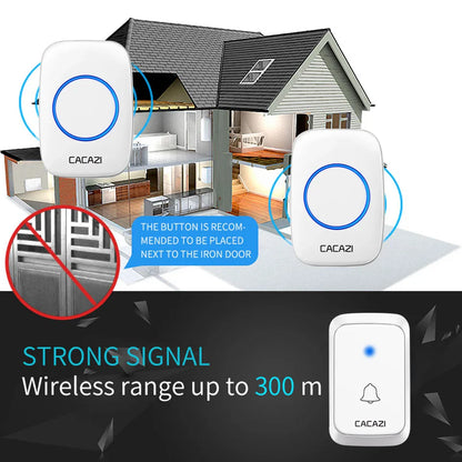 CACAZ Smart Home Waterproof Wireless Doorbell For Outdoor 4 Levels Volume 80DB 60 Chimes Home Calling Bell US EU UK AU Plug
