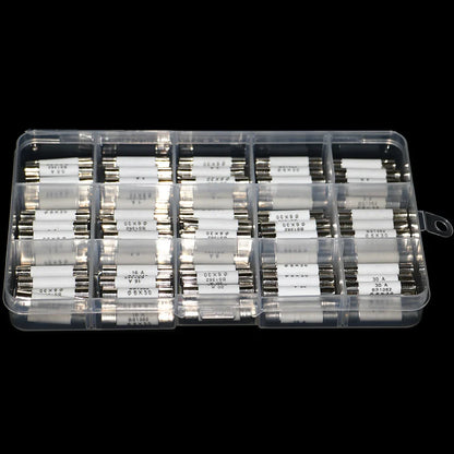 75pcs/Box 6mm x 30mm 250V Fast Blow Ceramic Fuse Assortment Kit 0.5A 1A 2A 3A 4A 5A 6A 8A 10A 13A 15A 16A 20A 25A 30A