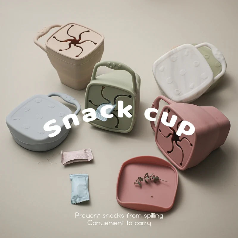 Baby Silicone Snack Cups for Toddlers Spill Proof Collapsible Toddle Portable Silicone Snack with Lids Baby food Storage Tank