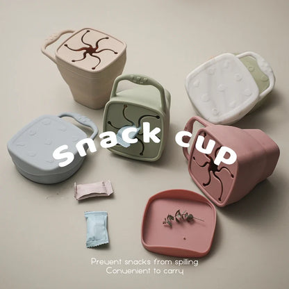 Baby Silicone Snack Cups for Toddlers Spill Proof Collapsible Toddle Portable Silicone Snack with Lids Baby food Storage Tank