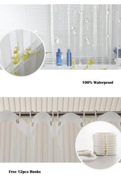 Transparent Shower Curtain Waterproof Clear White PEVA Bath Curtains Liner for Bathroom Mildew Home Hotel with Free Hooks