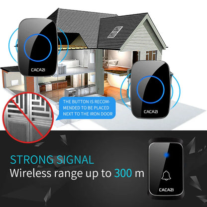 CACAZ Smart Home Waterproof Wireless Doorbell For Outdoor 4 Levels Volume 80DB 60 Chimes Home Calling Bell US EU UK AU Plug