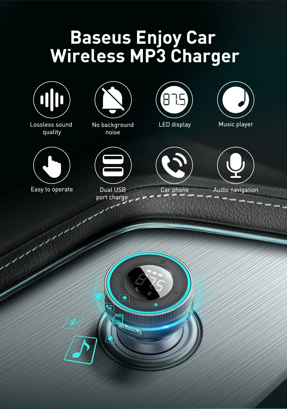 Baseus FM Transmitter Modulator Car Wireless Bluetooth 5.0 USB Fast Charger Auto Aux Radio Mp3 Player Music Hands Free Car Kit