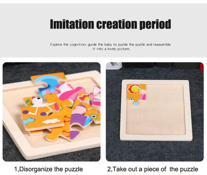 11X11CM Kids Wooden Puzzle Cartoon Animal Traffic Tangram Wood Puzzle Toys Educational Jigsaw Toys for Children GiftS