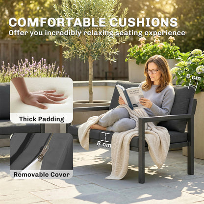 Outsunny 4 Seater Rattan Garden Furniture Set with 2 Armchairs, Loveseat, Coffee Table, Garden Sofa Set with Cushions, Dark Grey