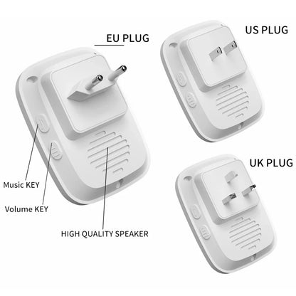 CACAZ Smart Home Waterproof Wireless Doorbell For Outdoor 4 Levels Volume 80DB 60 Chimes Home Calling Bell US EU UK AU Plug