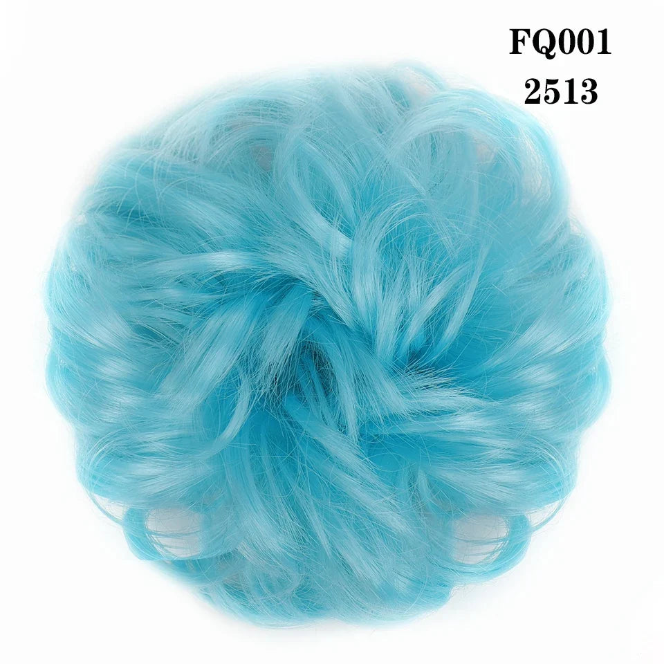 LUPU Synthetic Hair Bun Messy Scrunchies With Elastic Band Natural Fake Hair Tie Pieces Ponytail Colored Black Purple Pink Green
