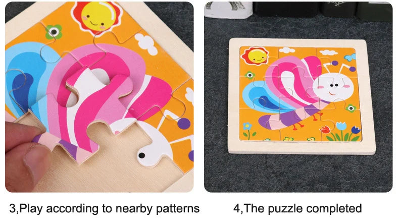 11X11CM Kids Wooden Puzzle Cartoon Animal Traffic Tangram Wood Puzzle Toys Educational Jigsaw Toys for Children GiftS