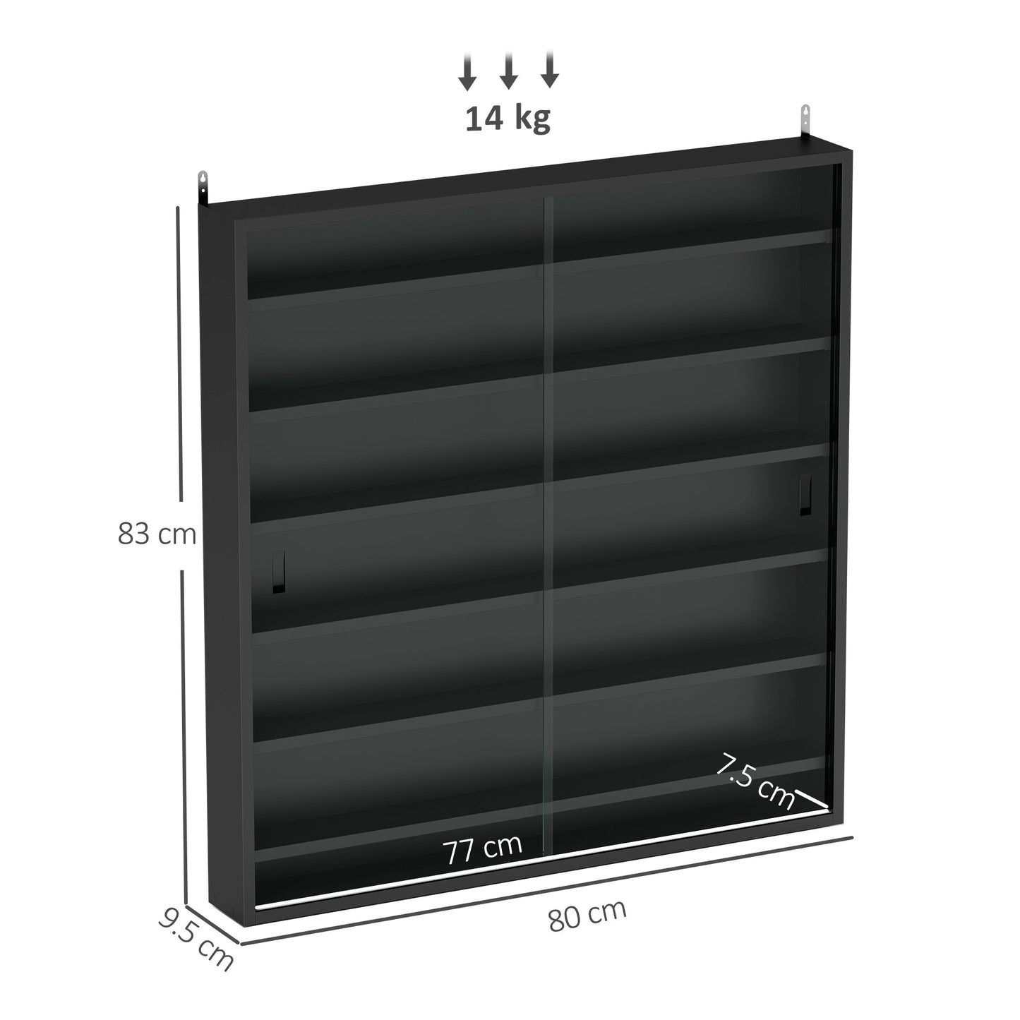 HOMCOM Six Shelf Display Cabinet, with Glass Doors - Black