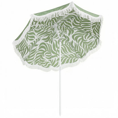Outsunny 1.8 m Beach Umbrella Parasol with Sand Anchor, Portable Tilting Garden Parasol with Adjustable Height, Green