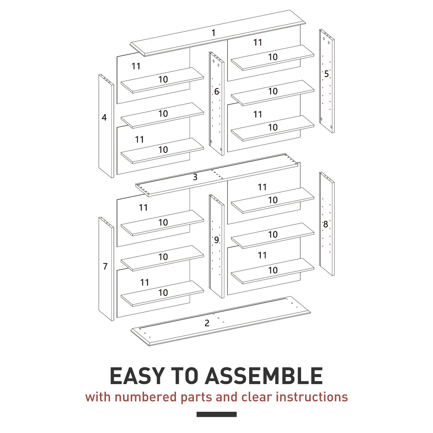 HOMCOM 16-Compartment Media Shelf- White