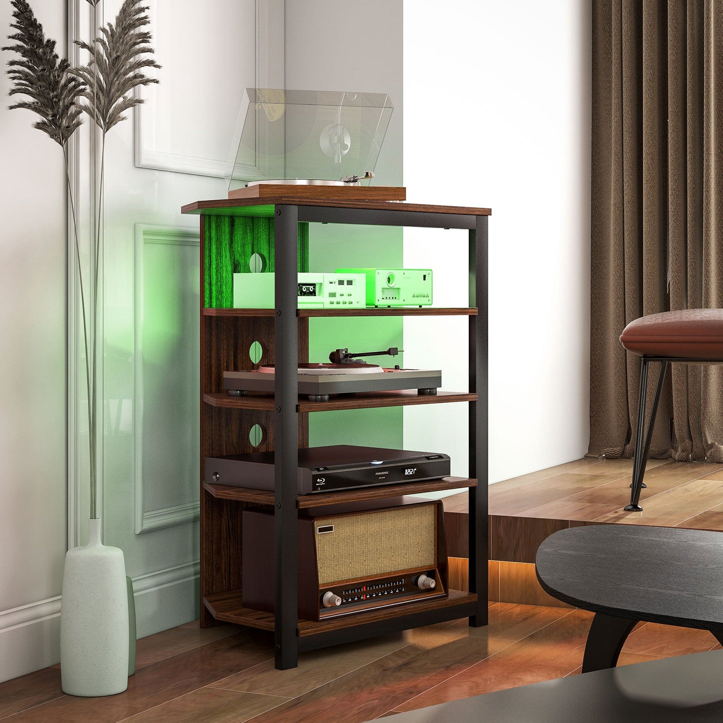 HOMCOM 4-Tier Corner TV Stand with Storage, LED Lights, Cable Management, Small TV Unit Entertainment Centre for TVs up to 29", for Living Room, Bedroom