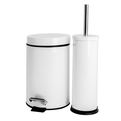 White Round Stainless Steel Toilet Brush & Bin Set