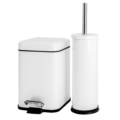 White Round Toilet Brush & Square Bin Set