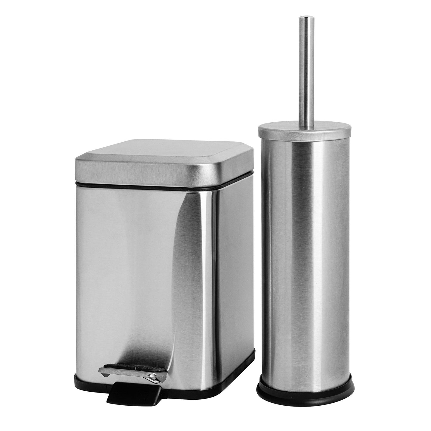 Brushed Steel Round Toilet Brush & Square Bin Set