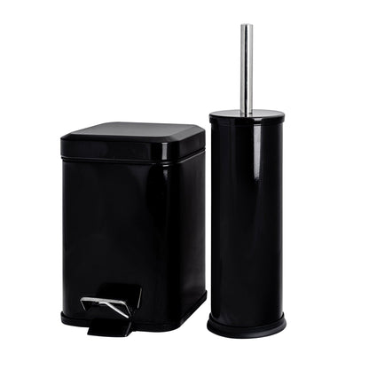 Black Round Toilet Brush & Square Bin Set