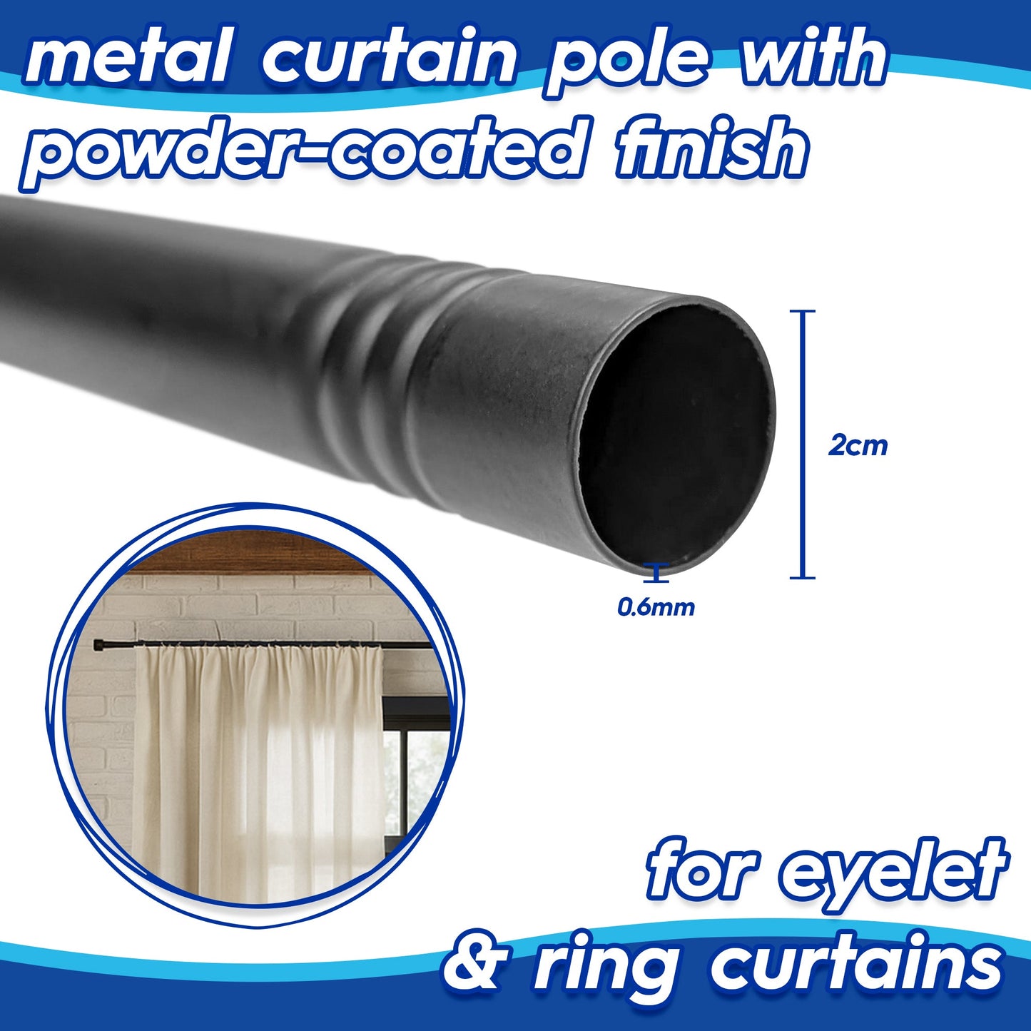 Extendable Metal Curtain Pole Kit - 77 to 150cm