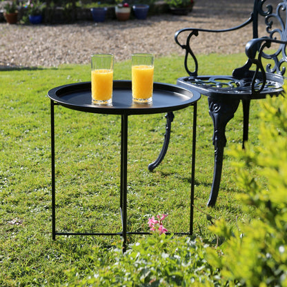 Black Round Steel Tray Table
