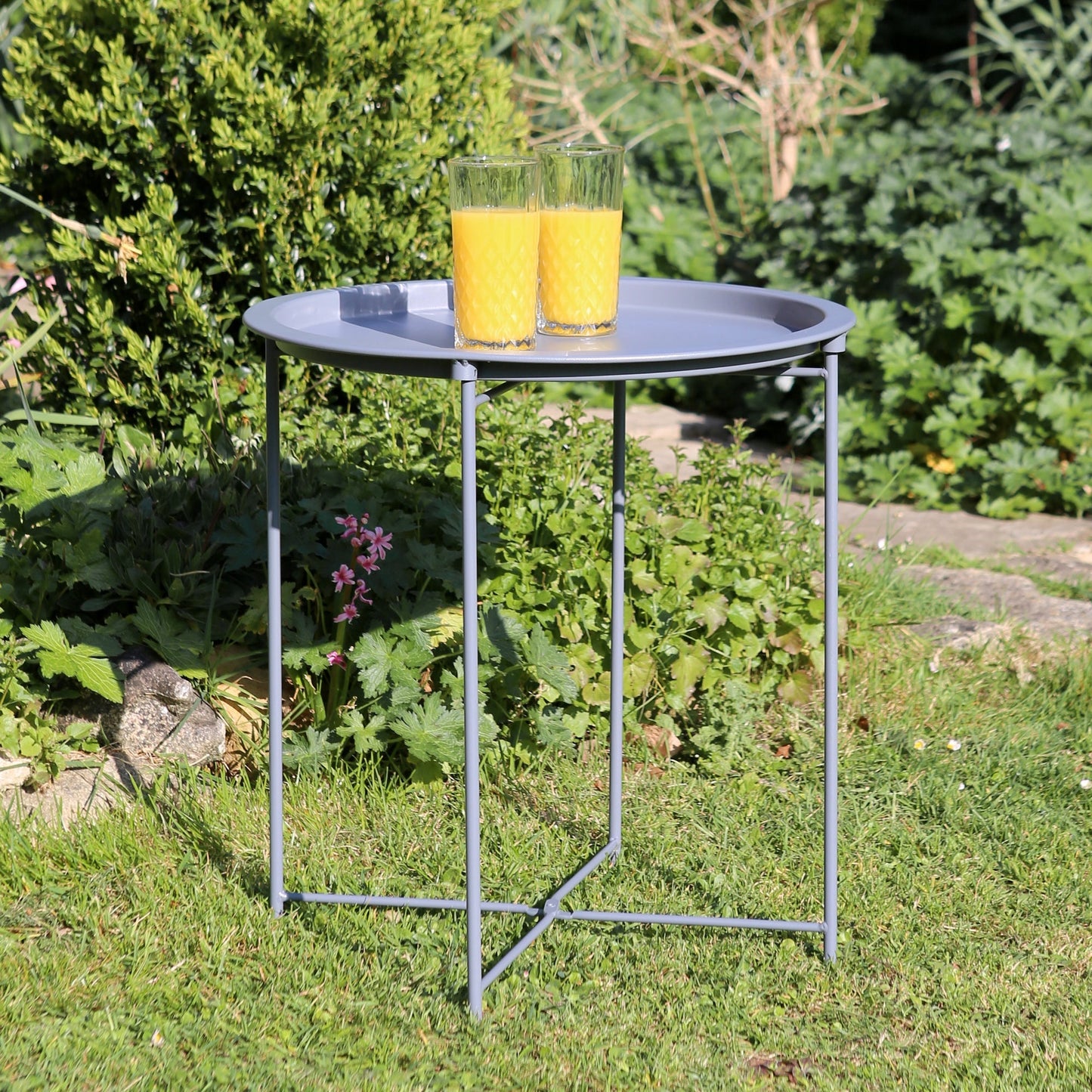 Grey Round Steel Tray Table