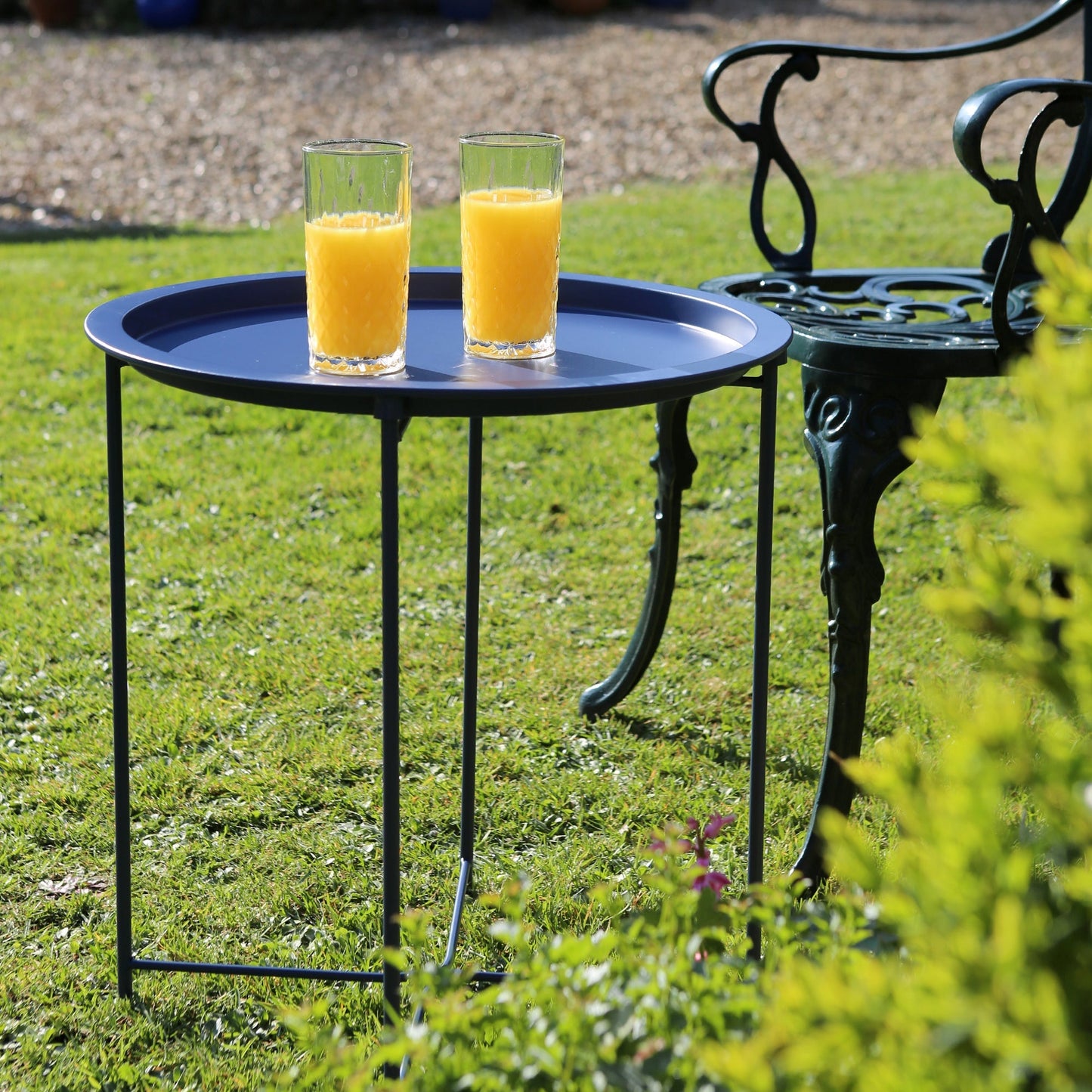 Navy Round Steel Tray Table