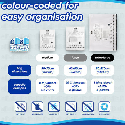 Vacuum Storage Bags with Hand Pump - Medium (50 x 70cm) - White - Pack of 5