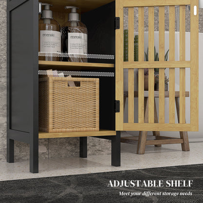 HOMCOM Bamboo-Blend Retro Cut-Out Bathroom Storage Unit, with Cupboard
