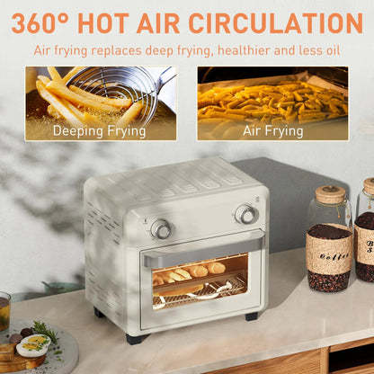 HOMCOM 10L Air Fryer Oven, Mini Oven, Oil Free Cooking, Grill, Roast, Bake, with Adjustable Temperature, Timer, Dishwasher Safe, 1000W, Cream White