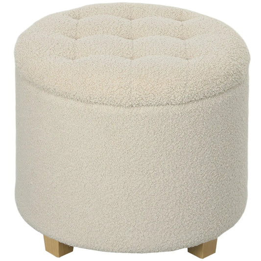 HOMCOM 31.8L Teddy Fleece Storage Ottoman - Cream White