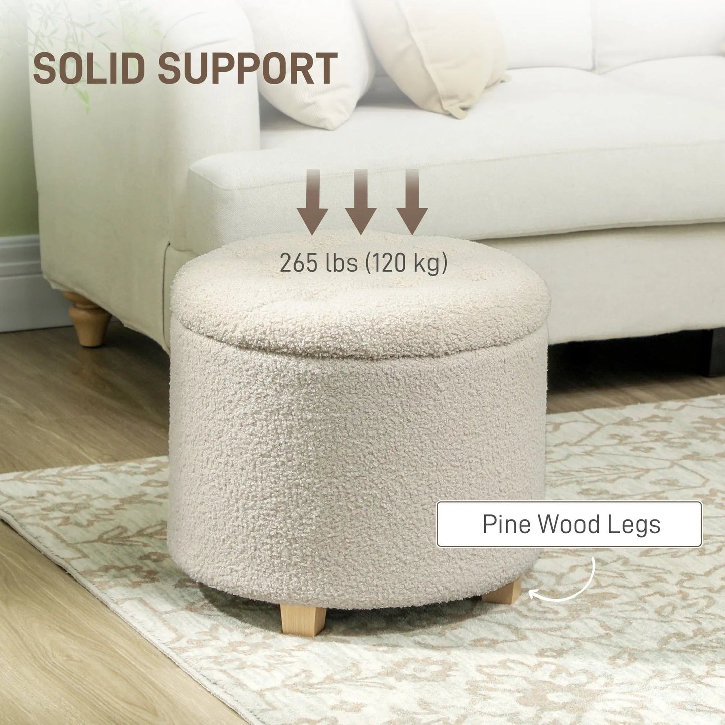 HOMCOM 31.8L Teddy Fleece Storage Ottoman - Cream White