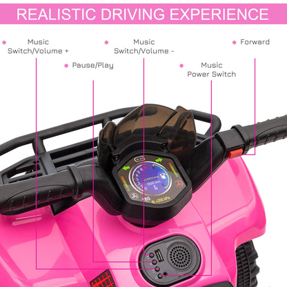 HOMCOM 6V Kids Electric Ride on Car Toddlers Quad Bike All Terrain Vehicle Toy With Music for 18-36 months Pink