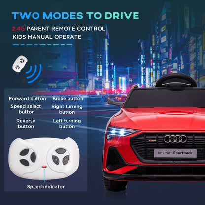 HOMCOM Audi E-tron Licensed 12V Kids' Electric Ride on, Electric Car for Kids, with Parental Remote, Music Lights MP3, Suspension Wheels, for 3-5 Years, Red