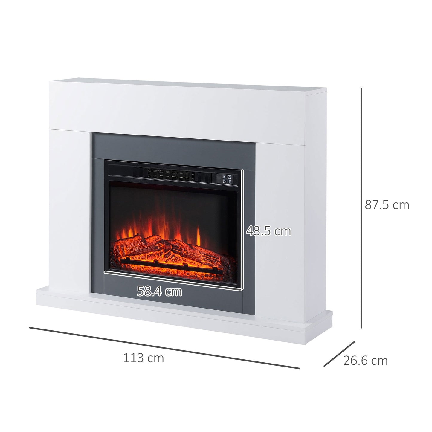 HOMCOM Electric Fireplace Suite with Remote Control, 2000W Freestanding Fireplace Heater with LED Flame Effect, Overheat Protection, 7-Day Programmable Timer, White
