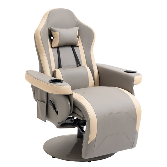 HOMCOM Manual Recliner Armchair PU Leather Lounge Chair w Adjustable Leg Rest, 135° Reclining Function, 360° Swivel, Grey