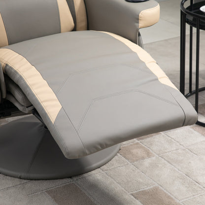 HOMCOM Manual Recliner Armchair PU Leather Lounge Chair w Adjustable Leg Rest, 135° Reclining Function, 360° Swivel, Grey