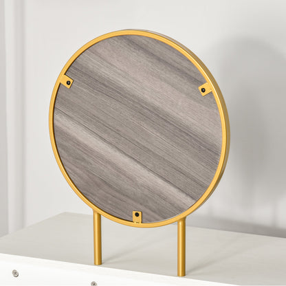 HOMCOM Modern Dressing Table with Round Mirror, Makeup Vanity Table with 2 Drawers for Bedroom, Living Room, White