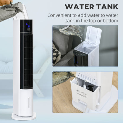 HOMCOM Portable Air Cooler, 3L Tank Evaporative Ice Cooling Tower Fan with 3 Modes, 3 Speeds, Remote, Timer, 60° Oscillating, Portable Swamp Cooler for Home Bedroom, White