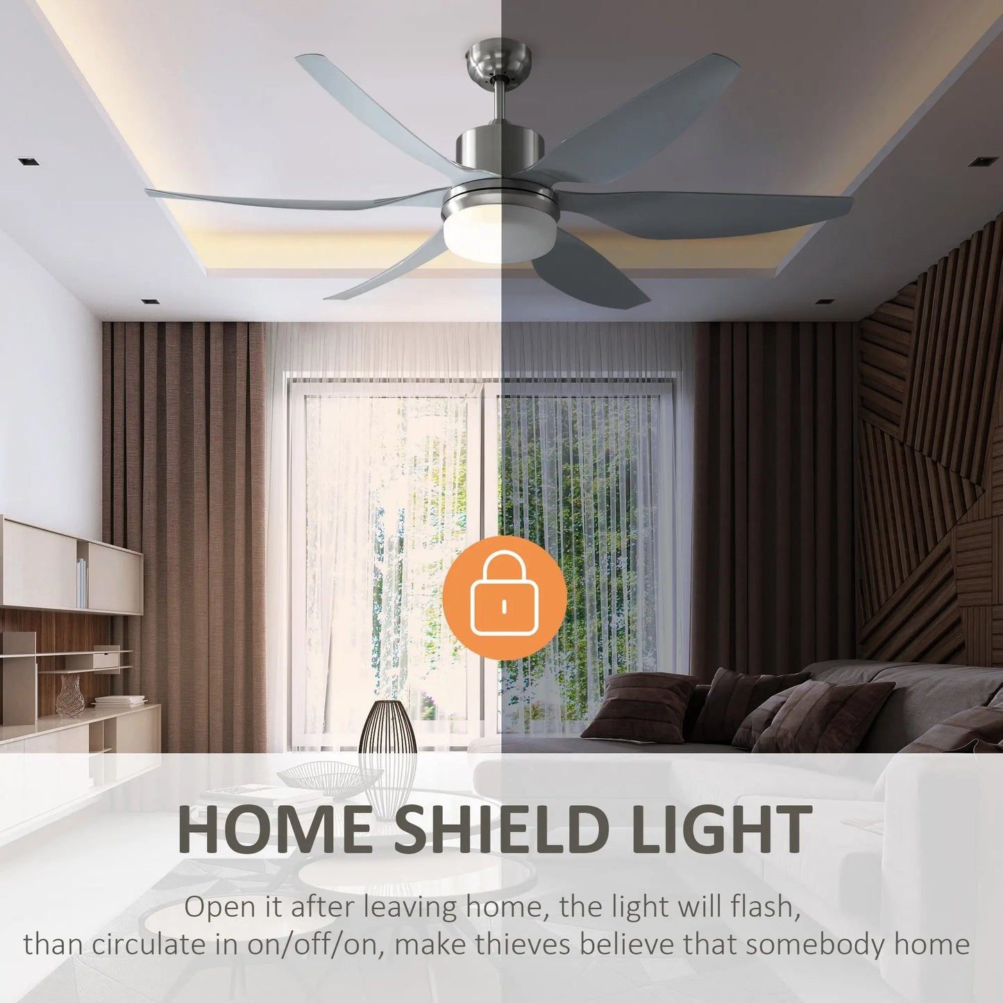 HOMCOM Reversible Ceiling Fan with Light, 6 Blades Indoor Modern Mount LED Lighting Fan with Remote Controller, for Bedroom, Living Room, Silver