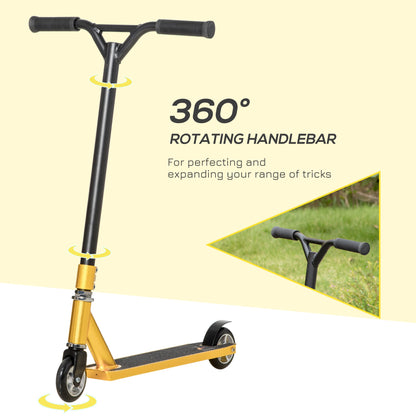 HOMCOM Stunt Scooter, 360° Entry Level Tricks Scooter w/ Lightweight Aluminium Deck and ABEC 7 Bearing, For Age 14+ Beginners, Gold Tone