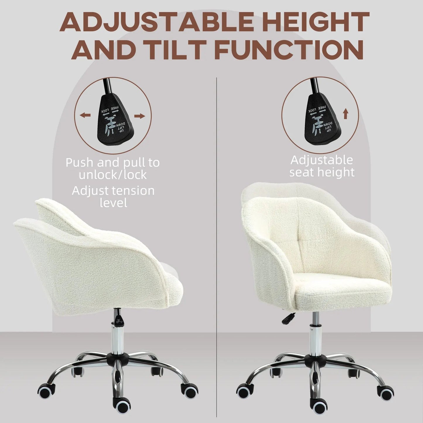 HOMCOM Teddy Fleece Swivel Office Chair - Cream
