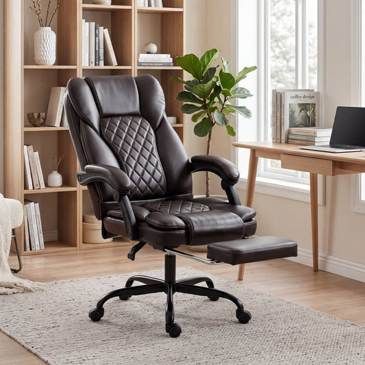 HOMCOM Executive Home Office Chair Reclining Function Footrest Computer Desk Chair High Back, Brown