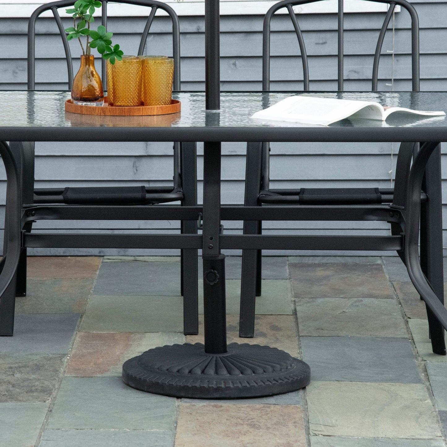 Outsunny 14kg Round Cement Parasol Base Umbrella Weight Stand Holder Fits Φ35mm,Φ38mm,Φ48mm Pole for Patio Outdoor Garden - Black