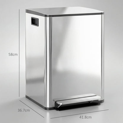 HOMCOM 40L Dual Compartment Stainless Steel Bin, with Deodoriser Holders - Silver Tone