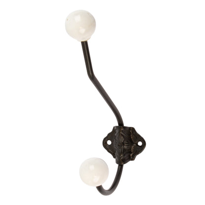 50mm x 180mm White Ceramic Ball Hat & Coat Hook