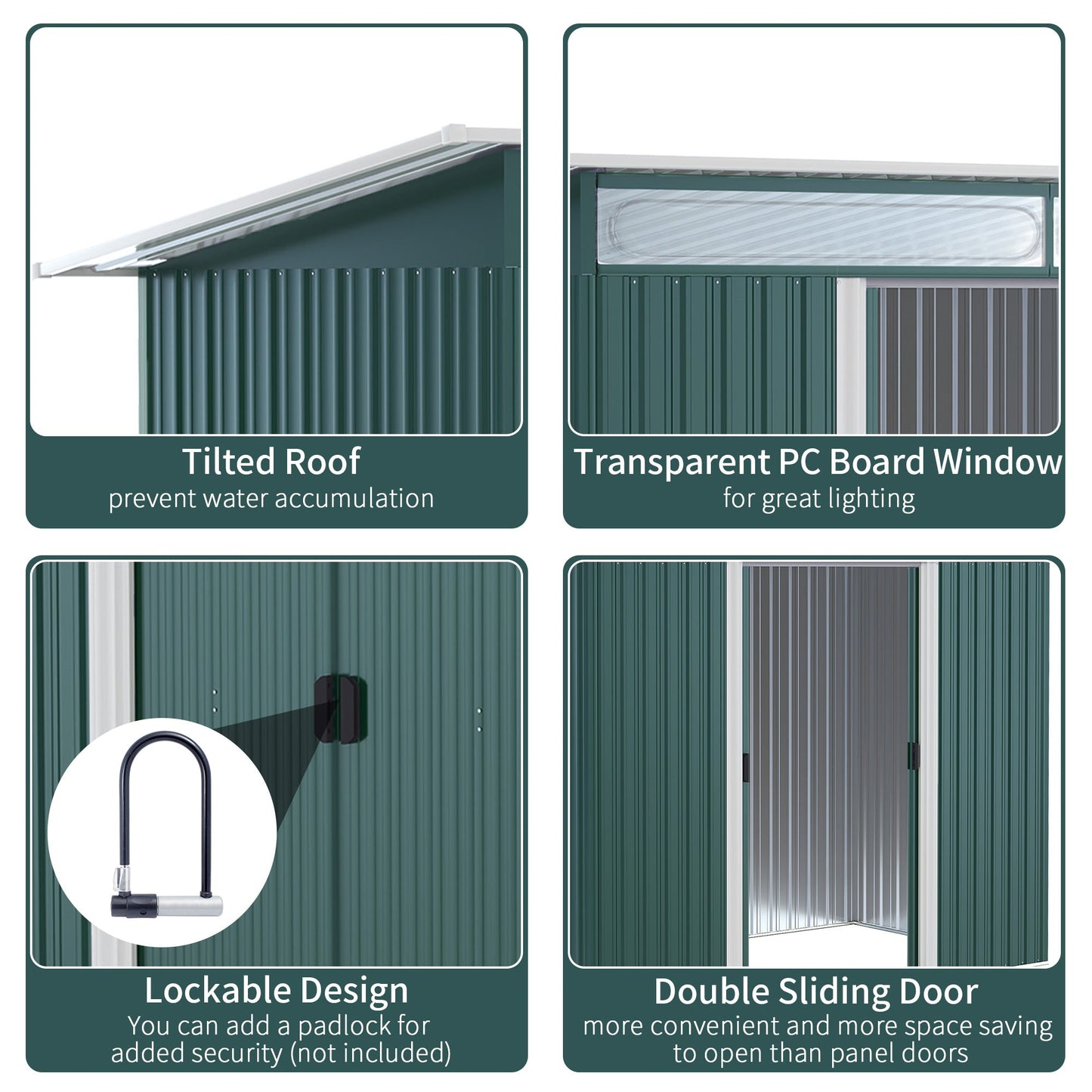 Outsunny Metal Garden Storage Shed, Tool Storage House with Double Sliding Doors and Lightsky Panels, 8.5 x 4ft