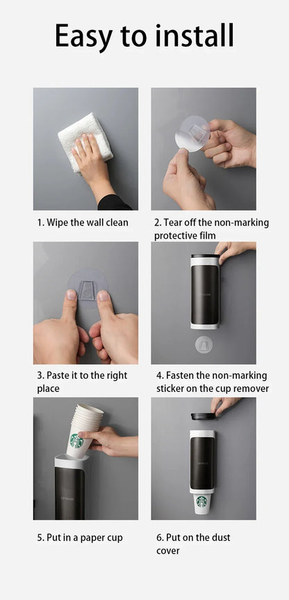 Household Wall-Mounted Automatically Drop Disposable Cup Holders Punch-Free Paper Cups Dust-Proof Drinking Fountain Racks